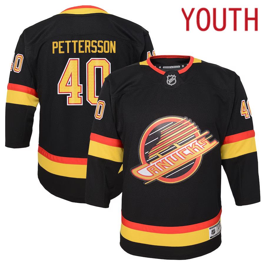 Youth Vancouver Canucks #40 Elias Pettersson Black Flying Skate Premier Player NHL Jersey